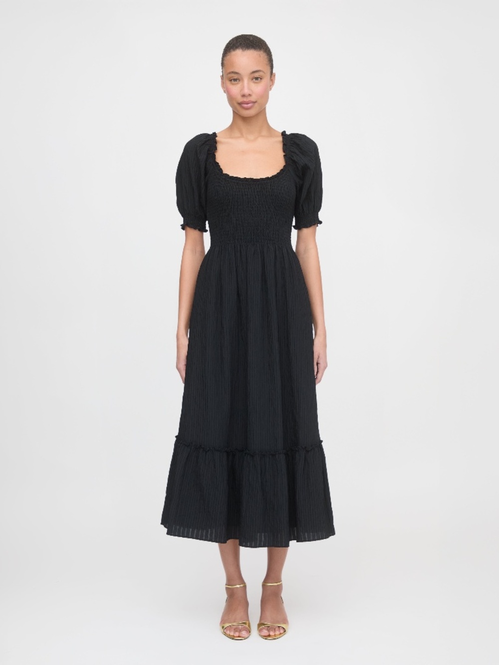 Hill House Home The Louisa Nap Dress - Black Tonal Seersucker Size SBlack Tonal